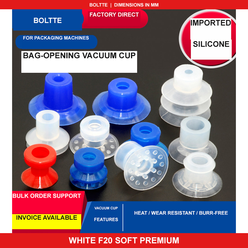 White F20 Soft Premium - Bag Opening Vacuum Suction Cups & Gripper Pads | Multi-Series