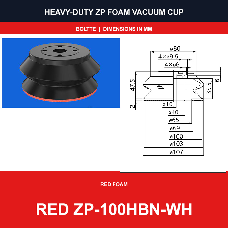 Red ZP-100HBN-WH - ZP HBS/HBN Foam Vacuum Suction Cups | Black & Red