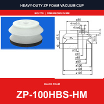ZP-100HBS-HM - ZP HBS/HBN Foam Vacuum Suction Cups | Black & Red