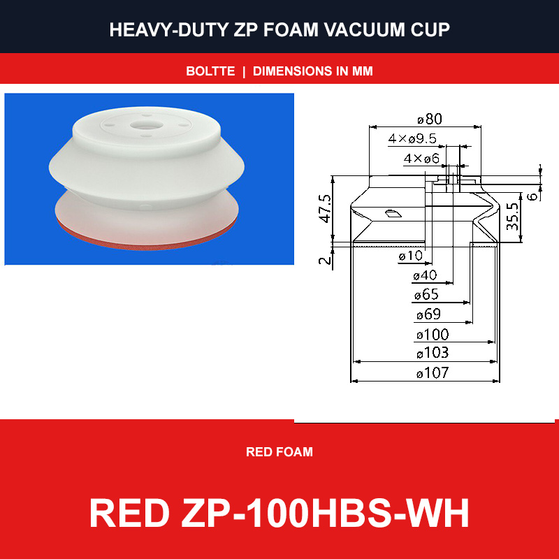 Red ZP-100HBS-WH - ZP HBS/HBN Foam Vacuum Suction Cups | Black & Red