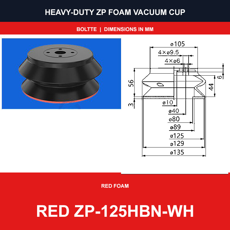 Red ZP-125HBN-WH - ZP HBS/HBN Foam Vacuum Suction Cups | Black & Red