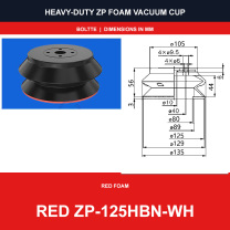 Red ZP-125HBN-WH - ZP HBS/HBN Foam Vacuum Suction Cups | Black & Red