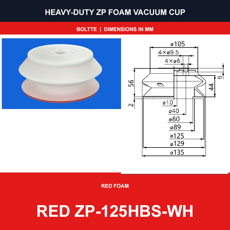 Red ZP-125HBS-WH - ZP HBS/HBN Foam Vacuum Suction Cups | Black & Red