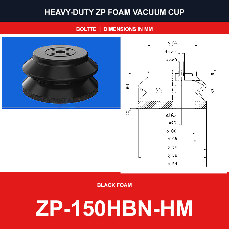 ZP-150HBN-HM - ZP HBS/HBN Foam Vacuum Suction Cups | Black & Red