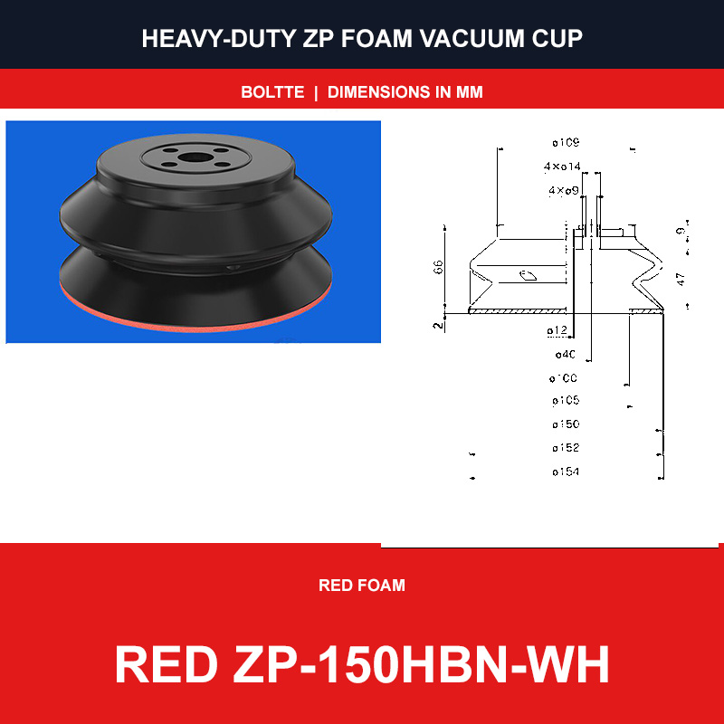 Red ZP-150HBN-WH - ZP HBS/HBN Foam Vacuum Suction Cups | Black & Red
