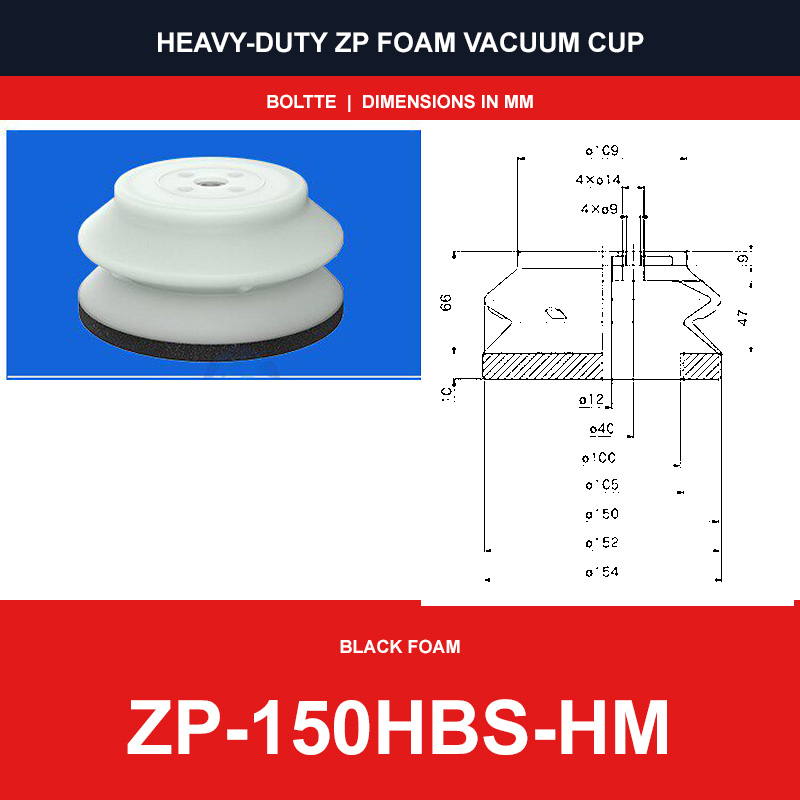 ZP-150HBS-HM - ZP HBS/HBN Foam Vacuum Suction Cups | Black & Red