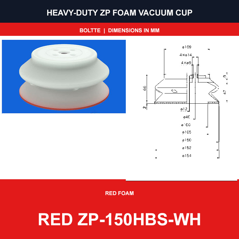 Red ZP-150HBS-WH - ZP HBS/HBN Foam Vacuum Suction Cups | Black & Red
