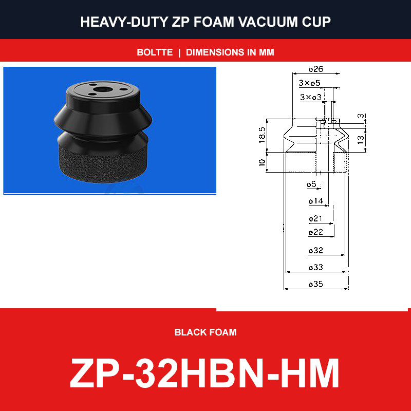 ZP-32HBN-HM - ZP HBS/HBN Foam Vacuum Suction Cups | Black & Red