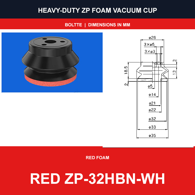 Red ZP-32HBN-WH - ZP HBS/HBN Foam Vacuum Suction Cups | Black & Red