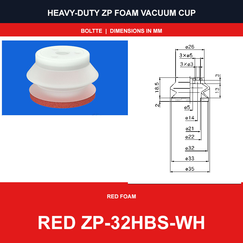 Red ZP-32HBS-WH - ZP HBS/HBN Foam Vacuum Suction Cups | Black & Red
