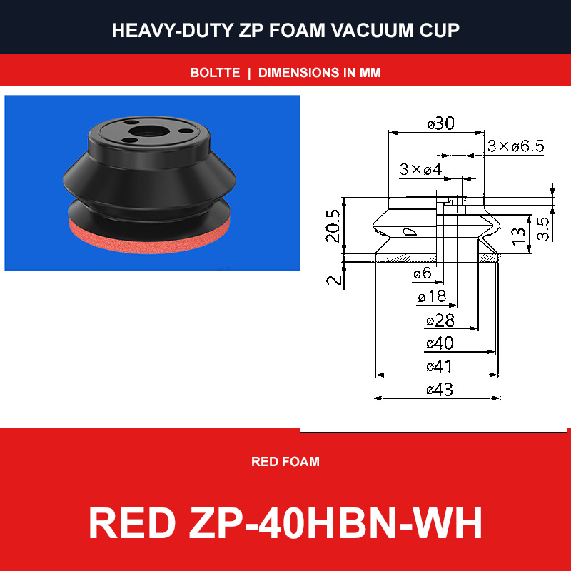 Red ZP-40HBN-WH - ZP HBS/HBN Foam Vacuum Suction Cups | Black & Red