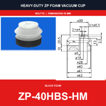 ZP-40HBS-HM - ZP HBS/HBN Foam Vacuum Suction Cups | Black & Red