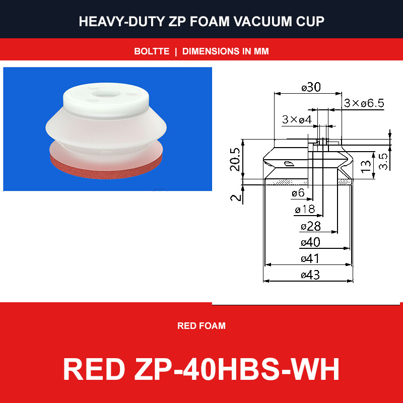 Red ZP-40HBS-WH - ZP HBS/HBN Foam Vacuum Suction Cups | Black & Red