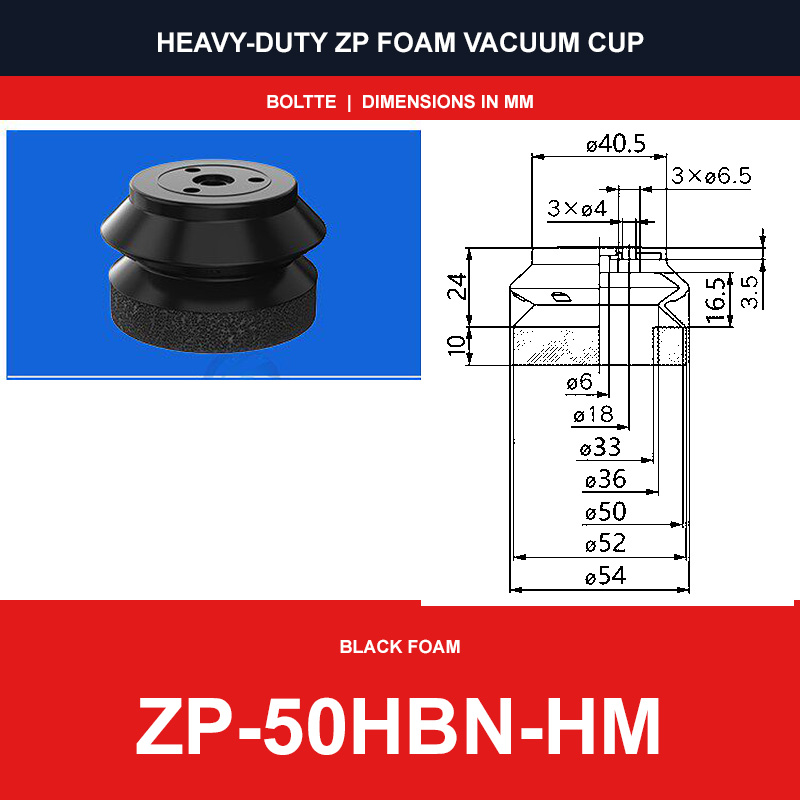 ZP-50HBN-HM - ZP HBS/HBN Foam Vacuum Suction Cups | Black & Red