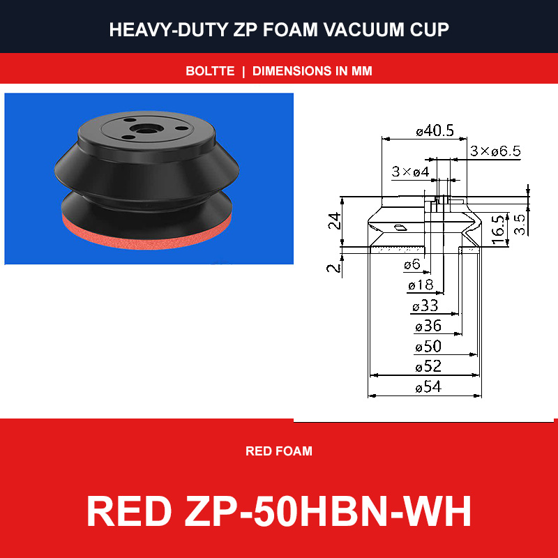 Red ZP-50HBN-WH - ZP HBS/HBN Foam Vacuum Suction Cups | Black & Red
