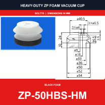 ZP-50HBS-HM - ZP HBS/HBN Foam Vacuum Suction Cups | Black & Red