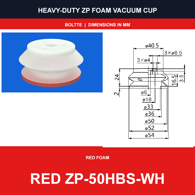 Red ZP-50HBS-WH - ZP HBS/HBN Foam Vacuum Suction Cups | Black & Red