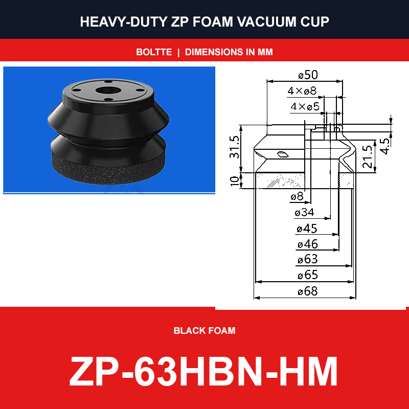 ZP-63HBN-HM - ZP HBS/HBN Foam Vacuum Suction Cups | Black & Red