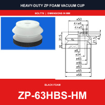 ZP-63HBS-HM - ZP HBS/HBN Foam Vacuum Suction Cups | Black & Red