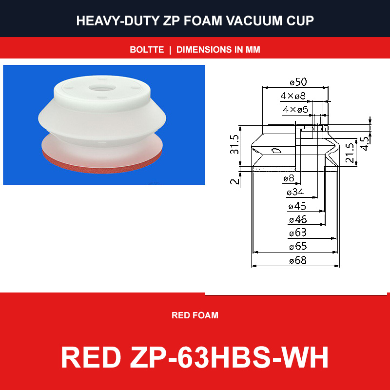 Red ZP-63HBS-WH - ZP HBS/HBN Foam Vacuum Suction Cups | Black & Red