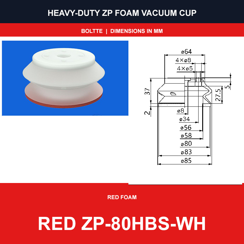 Red ZP-80HBS-WH - ZP HBS/HBN Foam Vacuum Suction Cups | Black & Red