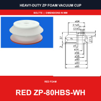 Red ZP-80HBS-WH - ZP HBS/HBN Foam Vacuum Suction Cups | Black & Red