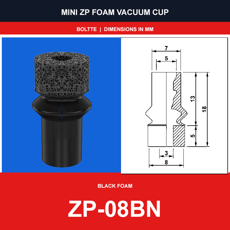 ZP-08BN - Mini ZP Foam Vacuum Suction Cups | Black & Red Foam