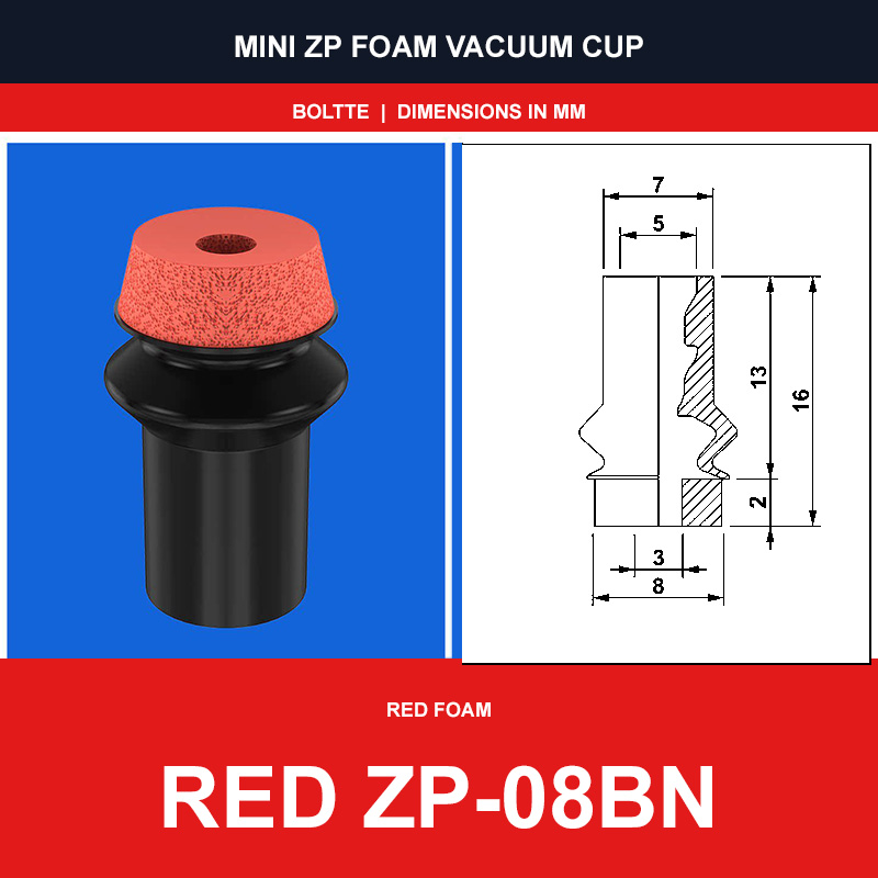 Red ZP-08BN - Mini ZP Foam Vacuum Suction Cups | Black & Red Foam