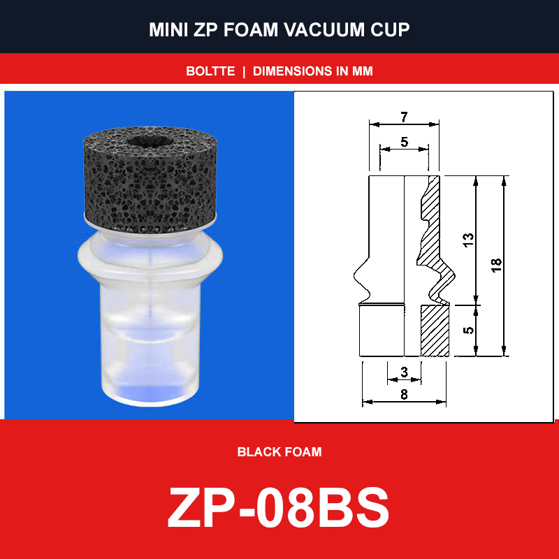 ZP-08BS - Mini ZP Foam Vacuum Suction Cups | Black & Red Foam