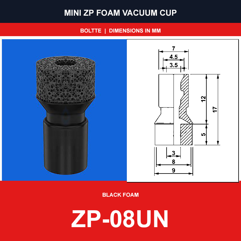 ZP-08UN - Mini ZP Foam Vacuum Suction Cups | Black & Red Foam
