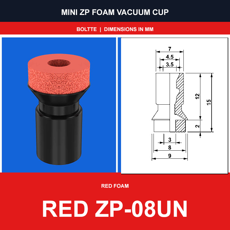 Red ZP-08UN - Mini ZP Foam Vacuum Suction Cups | Black & Red Foam