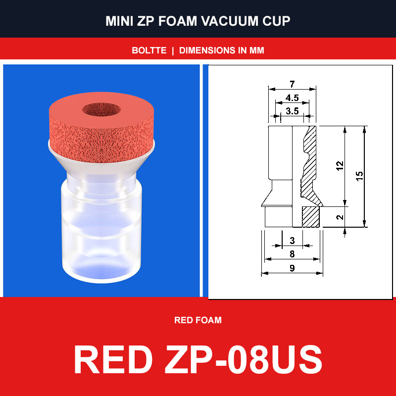 Red ZP-08US - Mini ZP Foam Vacuum Suction Cups | Black & Red Foam
