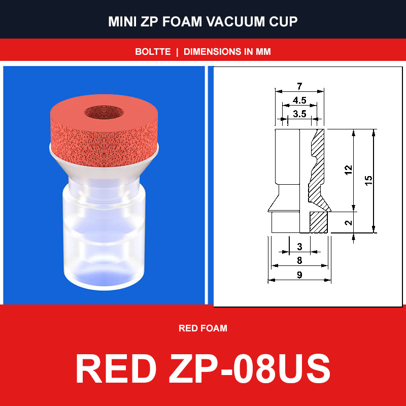 Red ZP-08US - Mini ZP Foam Vacuum Suction Cups | Black & Red Foam