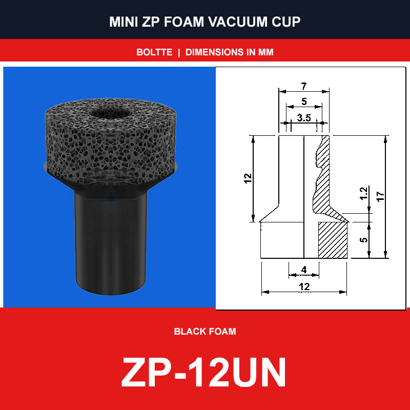 ZP-12UN - Mini ZP Foam Vacuum Suction Cups | Black & Red Foam