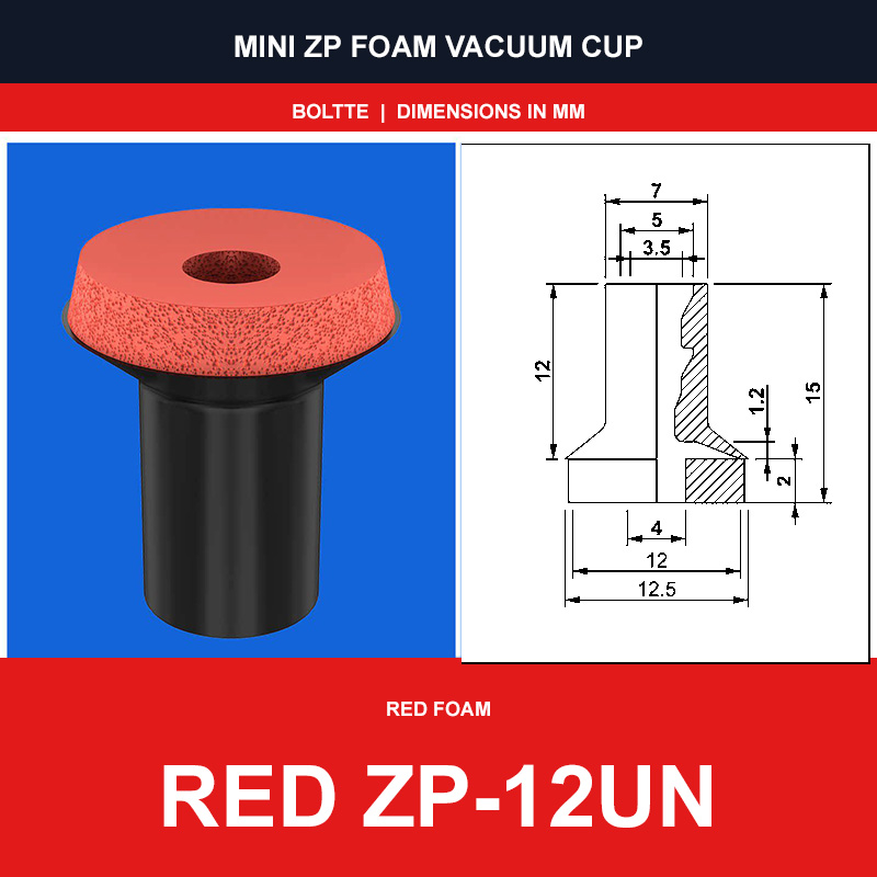 Red ZP-12UN - Mini ZP Foam Vacuum Suction Cups | Black & Red Foam