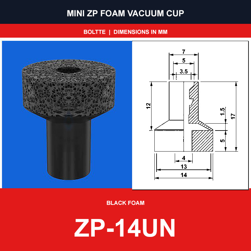 ZP-14UN - Mini ZP Foam Vacuum Suction Cups | Black & Red Foam