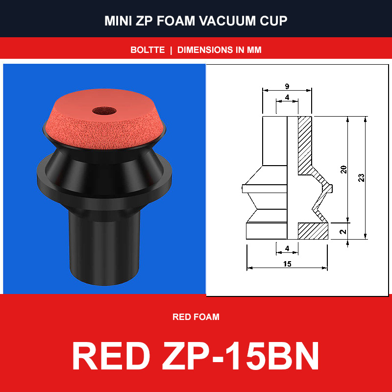 Red ZP-15BN - Mini ZP Foam Vacuum Suction Cups | Black & Red Foam
