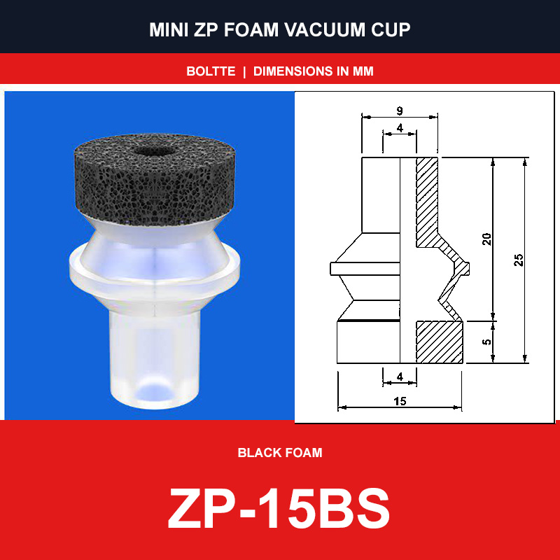 ZP-15BS - Mini ZP Foam Vacuum Suction Cups | Black & Red Foam