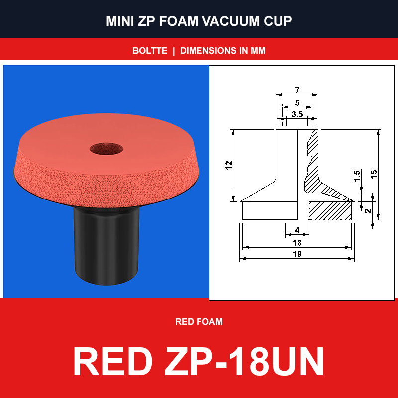 Red ZP-18UN - Mini ZP Foam Vacuum Suction Cups | Black & Red Foam