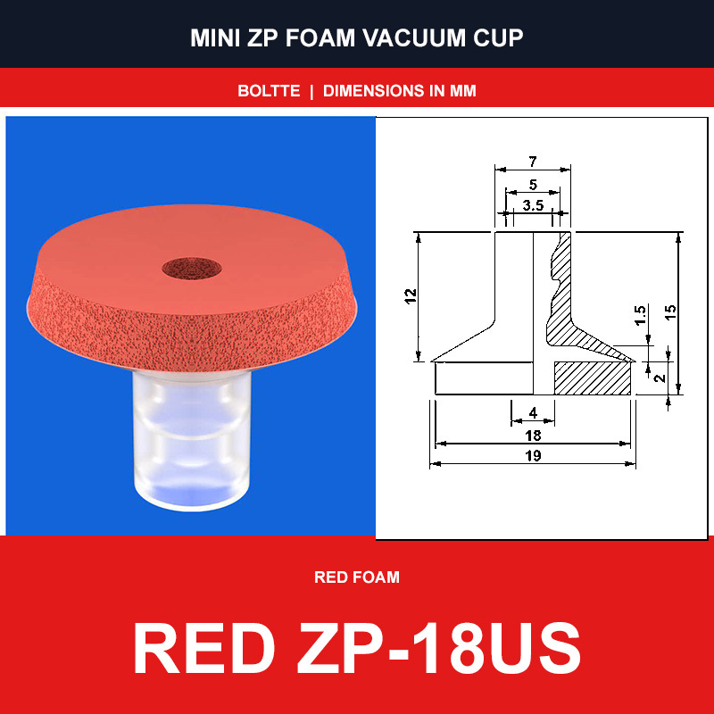 Red ZP-18US - Mini ZP Foam Vacuum Suction Cups | Black & Red Foam
