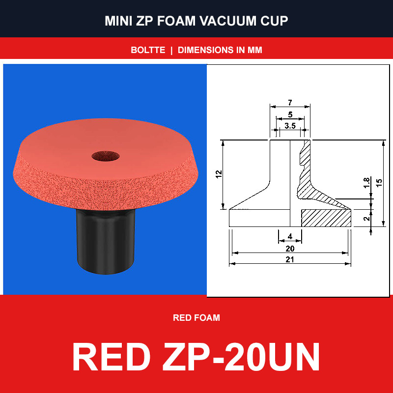 Red ZP-20UN - Mini ZP Foam Vacuum Suction Cups | Black & Red Foam