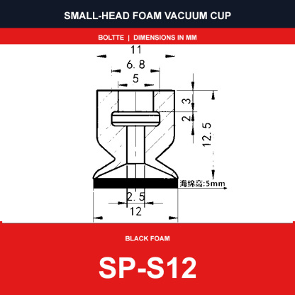 SP-S12 - Small-Head Black Foam Vacuum Suction Cups | SP, DP & MP