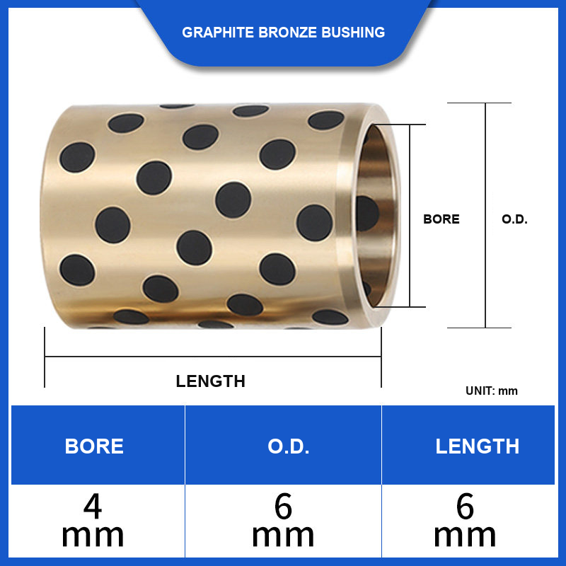 BOLTTE graphite bronze self-lubricating bushing 4 mm bore, 6 mm OD, 6 mm length