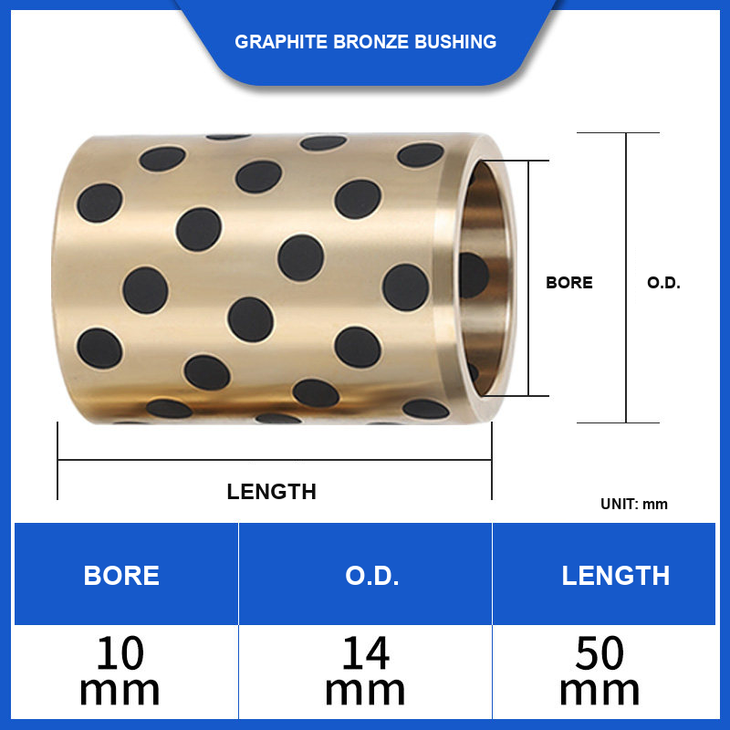 BOLTTE graphite bronze self-lubricating bushing 10 mm bore, 14 mm OD, 50 mm length