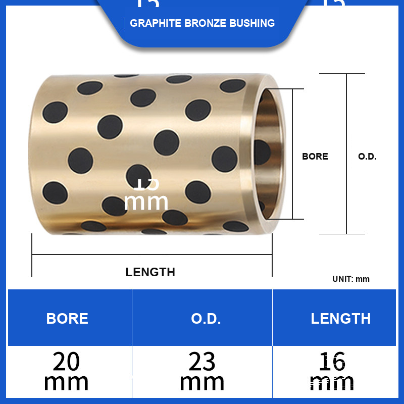 BOLTTE graphite bronze self-lubricating bushing 20 mm bore, 23 mm OD, 16 mm length
