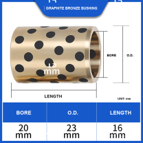 BOLTTE graphite bronze self-lubricating bushing 20 mm bore, 23 mm OD, 16 mm length