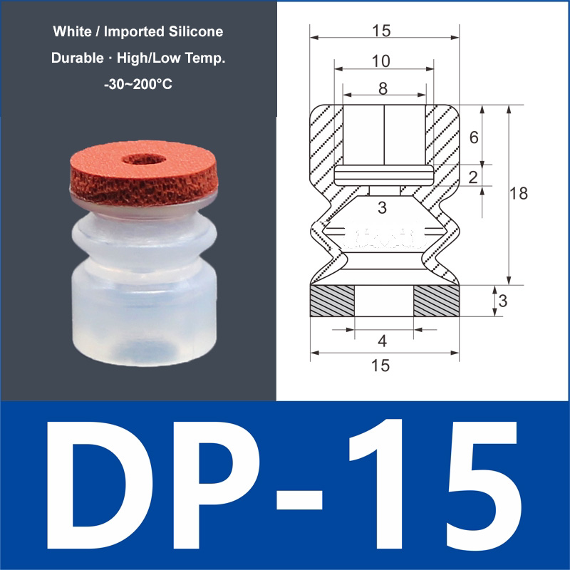 DP-15 white silicone vacuum suction cup with red foam pad, 8 mm mounting hole