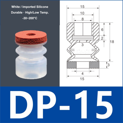 DP-15 white silicone vacuum suction cup with red foam pad, 8 mm mounting hole