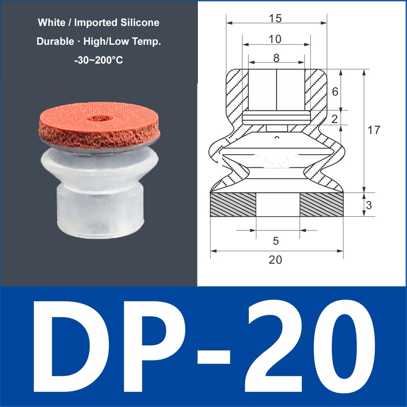 DP-20 white silicone vacuum suction cup with red foam pad, 8 mm mounting hole