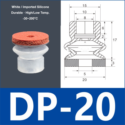DP-20 white silicone vacuum suction cup with red foam pad, 8 mm mounting hole